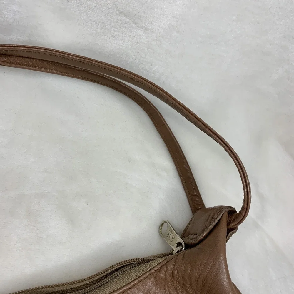 SAS Vintage Natural Tan Beige Brown‎ Leather Shoulder Bag Purse Knot Strap VTG